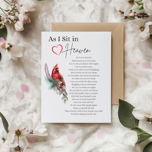 Sympathy Card with Poem “As I Sit in Heaven” – Printed Condolence Card, Loss of Loved One, Bereavement Greeting Card, Memorial, Family Loss