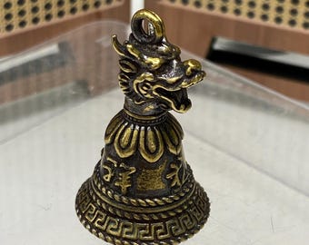 Portachiavi con campanellino in ottone, ciondolo drago in rame anticato, ciondolo protezione segno zodiacale cinese, ciondolo per borsa, auto, regalo Feng Shui