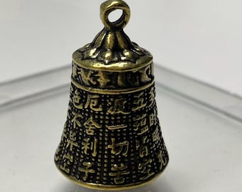 Brass Buddhist Mantra Bell Small Copper Pendant - Feng Shui Charm Pet Collar Bell Wind Chime Meditation Decor
