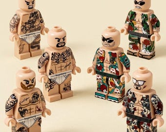 Minifiguras personalizadas de hombres tatuados, figuras de bloques de construcción MOC, compatibles con las principales marcas.