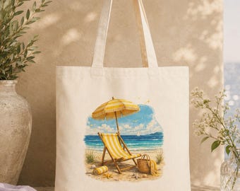Yellow Beach Tote Bag, Coastal Escape Artwork, Seaside Getaway Accessory, Vacation Lover Gift