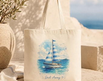 Sailboat Tote Bag, Coastal Tote Bag, Nautical Beach Bag, Ocean Lover Gift, Sailing Gift, Lake House Tote