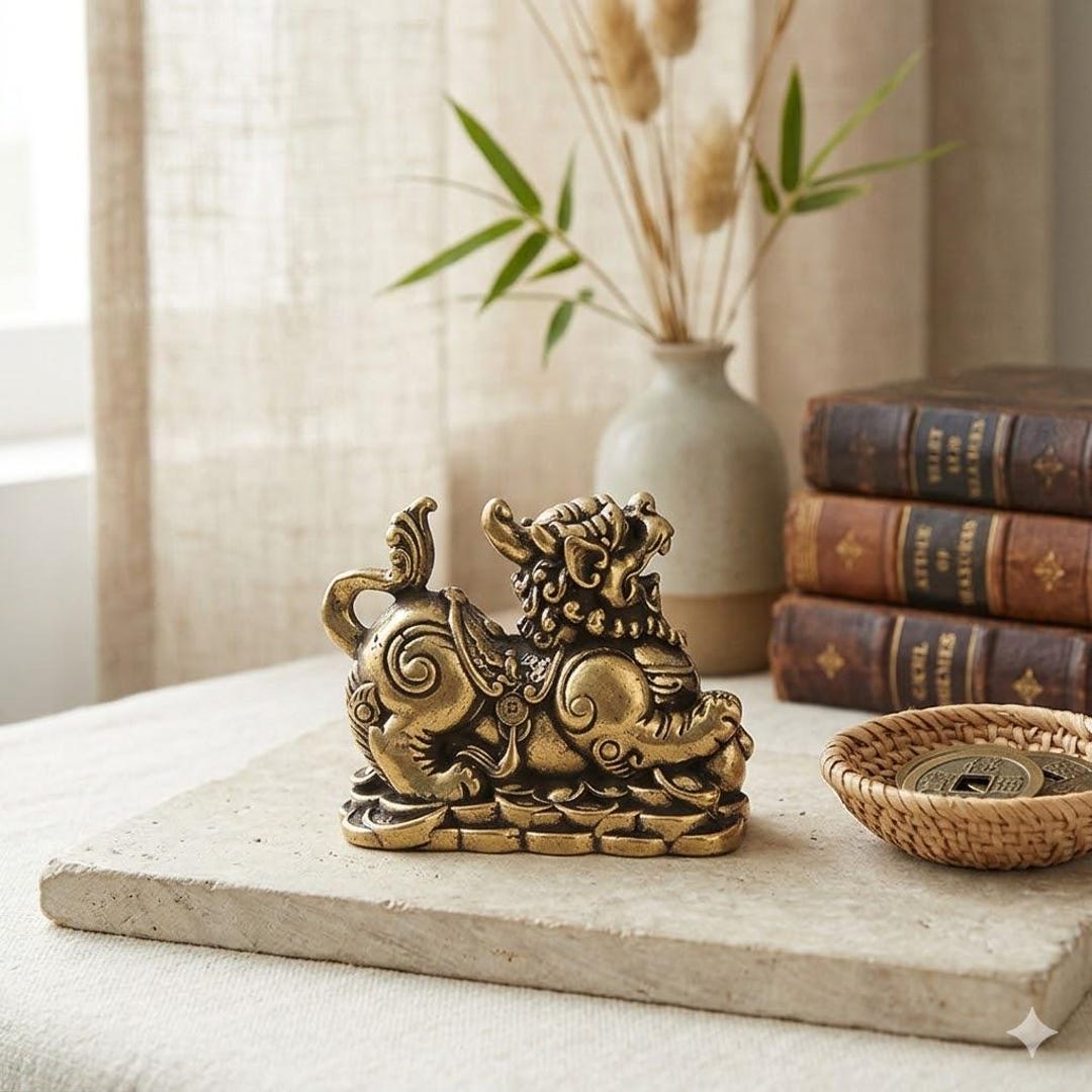 Vintage Brass Pi Yao Statue, Feng Shui Pi Figurine for Wealth & Luck ...