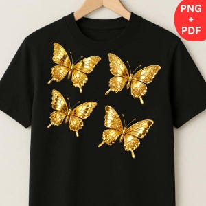 Diseño PNG de mariposa con purpurina dorada para sublimación (descarga digital)