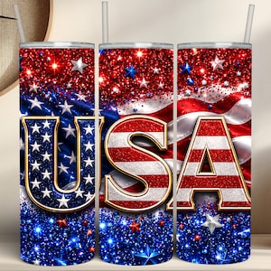 USA Flag Glitter Tumbler Wrap PNG, 4th of July Sublimation Design (Digital Download)