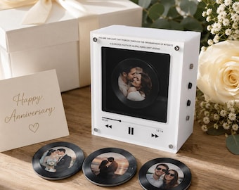 Personalized Photo Music Box, Custom Song Vinyl Disc Keepsake Gift for Anniversary Mom Family