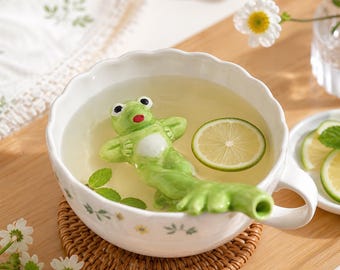 Handmade Frog Straw, Cute Ceramic Animal Straw, Whimsical Frog Cup Accessory, Cottagecore Gift, Kawaii Drink Decor