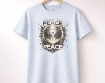 Camiseta estampada con diseño de rostro para meditación "Protege tu paz" / Camiseta de atención plena espiritual