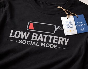Camiseta con mensaje de batería baja en modo social / Camiseta con humor para introvertidos