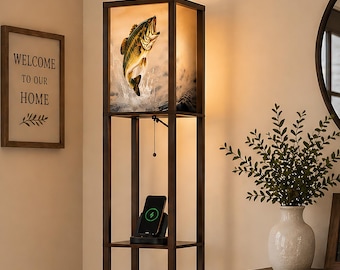 Bass Fishing Shelf Floor Lamp with Storage (Made in USA)
