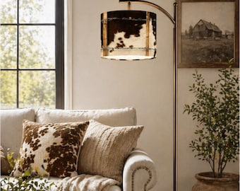 Rustic Cowhide Arc Floor Lamp (Made in USA) Ranch Decor