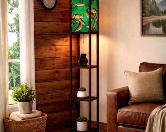 Fishing Decor Lamp with Shelves (Made in USA), Rustic Lighting
