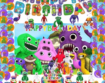 Bunte Monster-Geburtstags-Partydekorationen, Silly Creature Kinder-Party-Set, Banner Backdrop Luftballons Cake Topper Cupcake-Picks