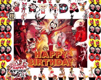 Gruselige Monster Geburtstagsdekoration, Rot Schwarz Partyzubehör Set, Gothic Geburtstag Backdrop Luftballons Cake Topper Cupcake Toppers