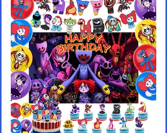 Set di decorazioni per feste di compleanno a tema "Avventura mostruosa", articoli per feste a tema cartoni animati spettrali, striscione, sfondo, palloncini e decorazione per torta per bambini.