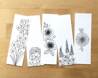 Floral Printable Bookmarks - Set of 5 - Bookworm Gift - Instant Digital Download