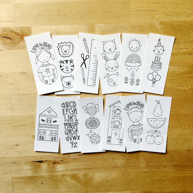 Kids Printable Bookmarks Coloring Bookmarks Set of 12 Etsy