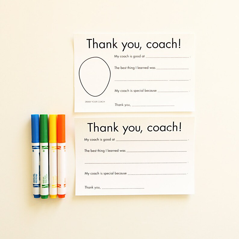 thank you card for coach gift for coach sports thank you etsy