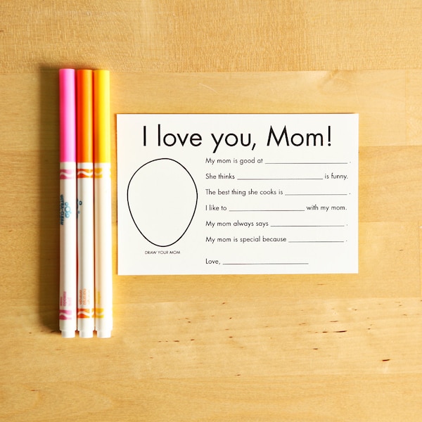 Carte imprimable I Love You Mom - Carte de fête des mères - Questions d’entrevue pour les enfants - Cadeaux des enfants - Carte personnalisée pour maman