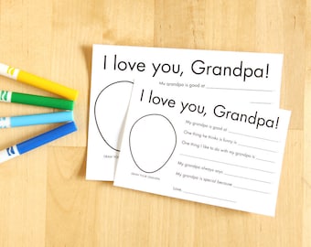 I love you Grandpa printable cards - Personalized grandparent gifts from kids - Craft for Grandfather