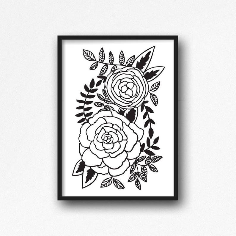 Roses 8x10 printable black and white flower wall art floral prints office decor artist studio wall art monochrome nursery print image 2