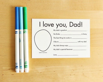 Printable Father's Day Card for Dad Gifts from Kids Interview Questions for Kids Printable Cards Fathers Day Gift Personalized Gift