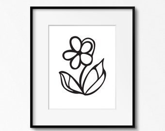 Spring flower - printable wall art - black and white art - 4x6, 5x7, 8x10, 3x3, A4, PDF