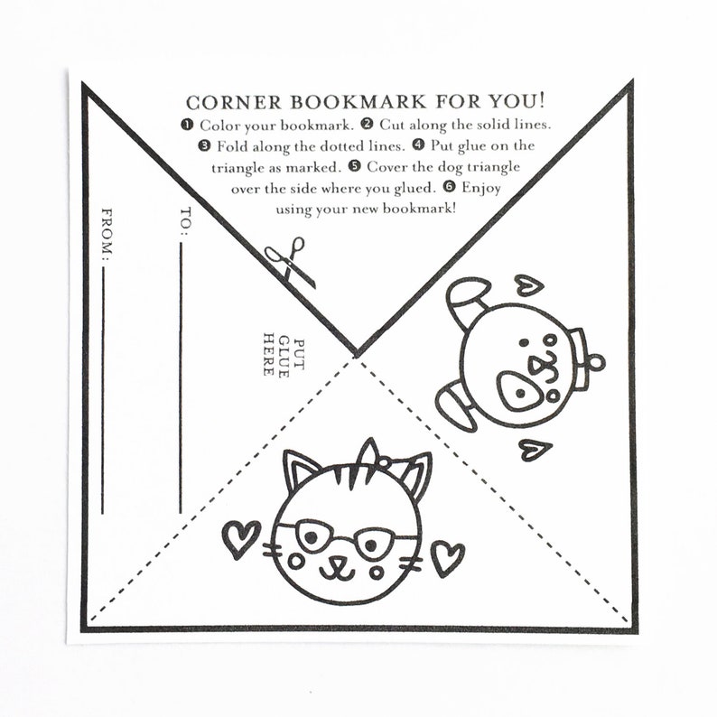 4 Corner Bookmarks for Kids Valentine's Day cards Cute Animals DIY Printable PDF classroom valentines image 5