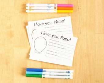 I love you Nana and Papa printable cards - Gifts for Nana Personalized Grandparent Gifts for Papa Kids Craft Nana Gift