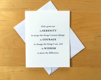 Serenity Prayer printable greeting card - A2 size blank card - Hand lettered with DIY envelope template - 4.25" x 5.5"