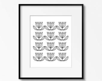 Floral Printable 8x10 Modern Art - Black + White Geometric - Kitchen Art also includes 4x6 and 5x7 printables