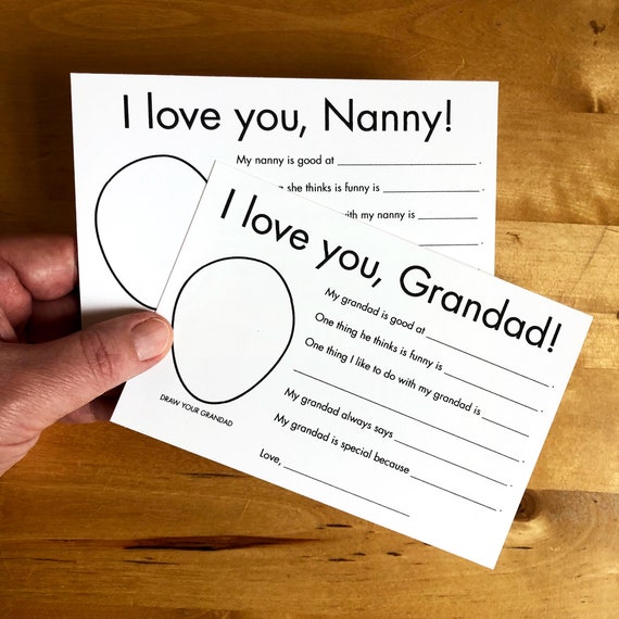 I Love You Nanny/grandad Printable Cards Personalized Grandparent Gifts  Kids Craft Grandma Gifts Grandfather Gifts Grandmother Gifts 