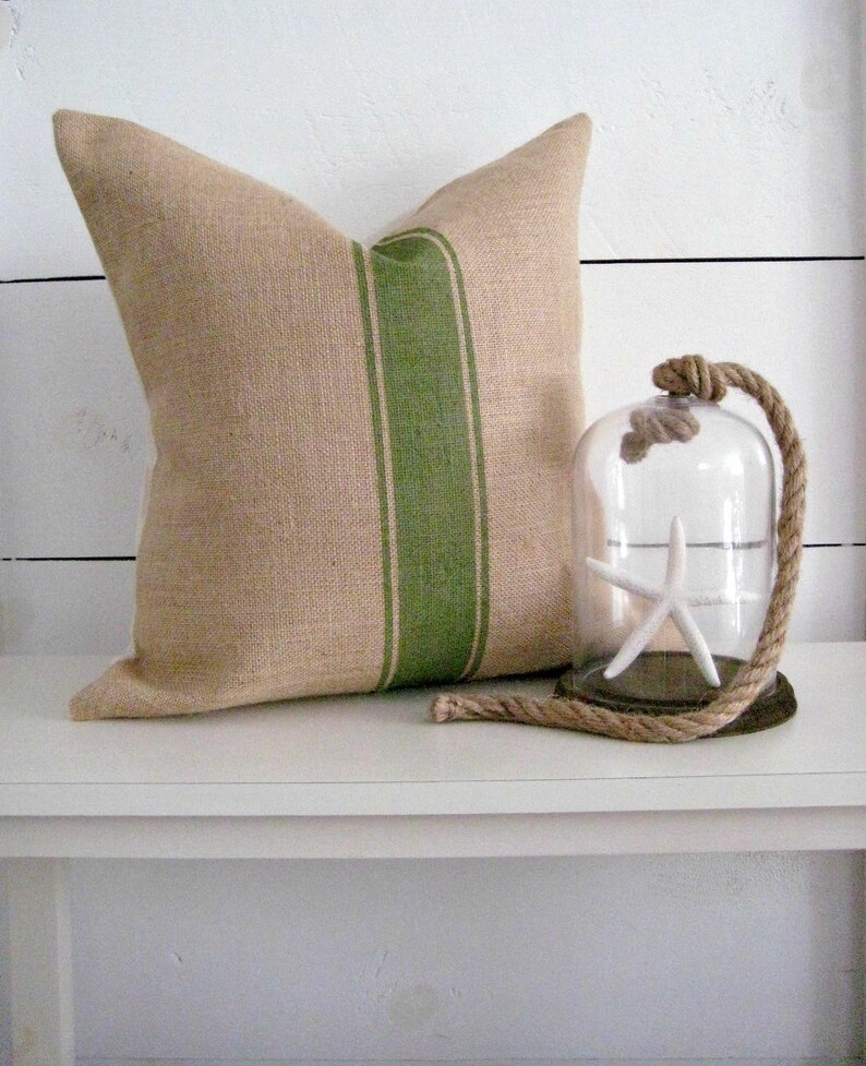 Farmhouse Pillow / Grain Sack Pillow / Green Pillow / Burlap Etsy