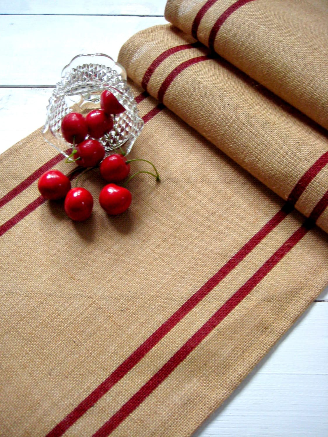 Chemin de Table Toile Jute/Grain Sac Rayures Chemin Rustique Décor Cottage Cadeau Personnalisé Decor