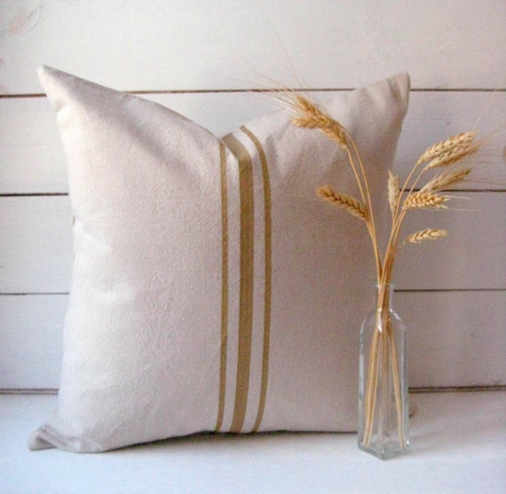 Grain sack Pillow Gold striped Pillow Grainsack Canvas Pillow grain sack