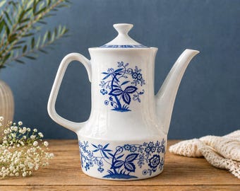 Vintage Blue Floral Porcelain Teapot | European Style Coffee Pot, Kitchen Decor