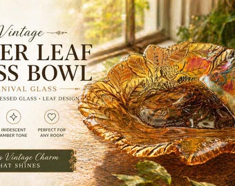 Vintage Amber Carnival Glass Leaf Bowls – Iridescent Pressed Glass Serving Dishes (Set of 2)