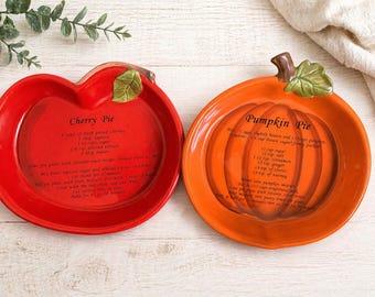 Vintage Apple Cherry Pie Plate, Pumpkin Pie Baking Dish Set – Fall Ceramic Bakeware