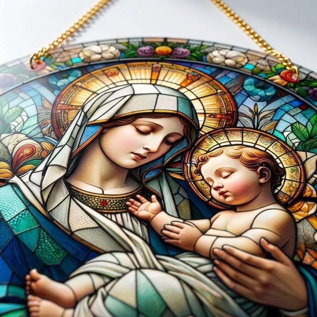 Virgin Mary Baby Jesus Stained Glass Suncatcher, Religious Window Art ...