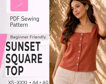 Blouse Sewing Pattern, XS- XXL, Top Pattern, Women Sewing Pattern, Shirt Sewing Pattern, Easy Beginner Pattern, Women Blouse Top