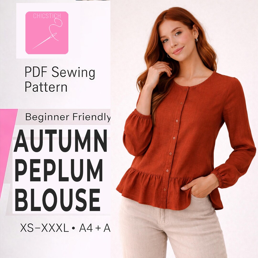 Ruffle Peplum Blouse Sewing Pattern for Women | Button Blouse PDF ...