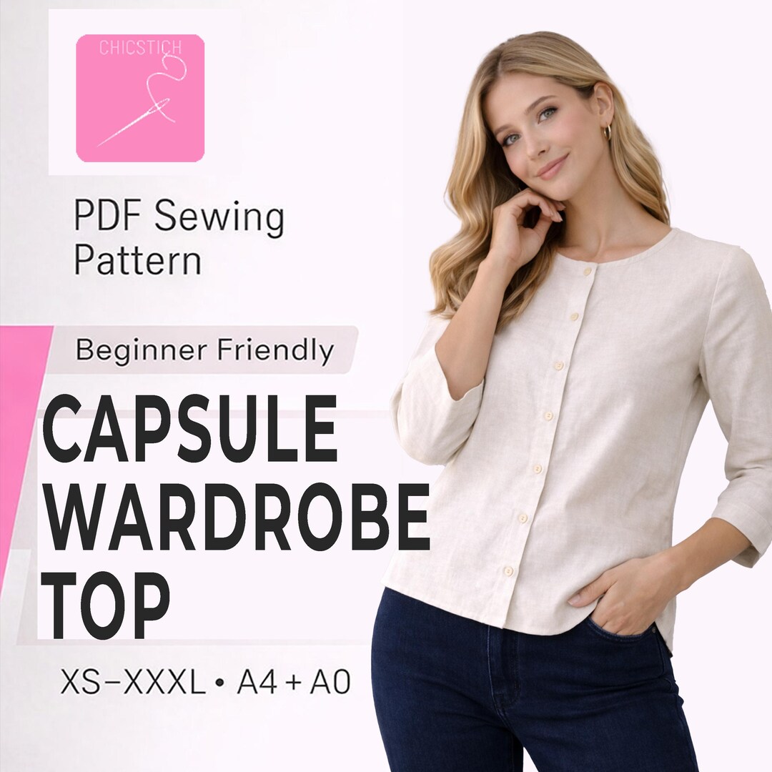 Capsule Wardrobe Top Sewing Pattern | Button Front Blouse, Beginner ...