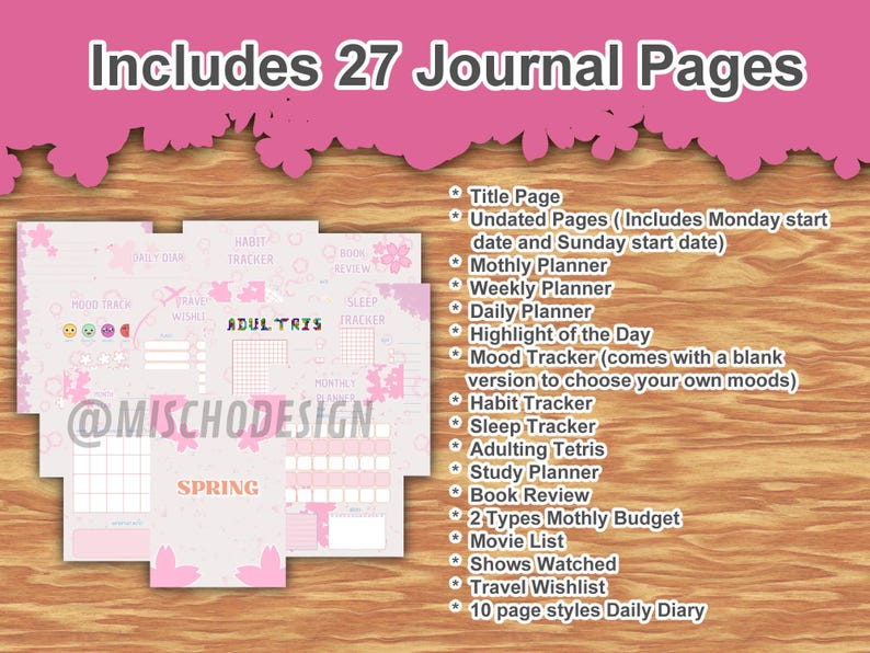 Spring Cherry Blossom Journal Bundle – Printable Planner Pages (digital ...