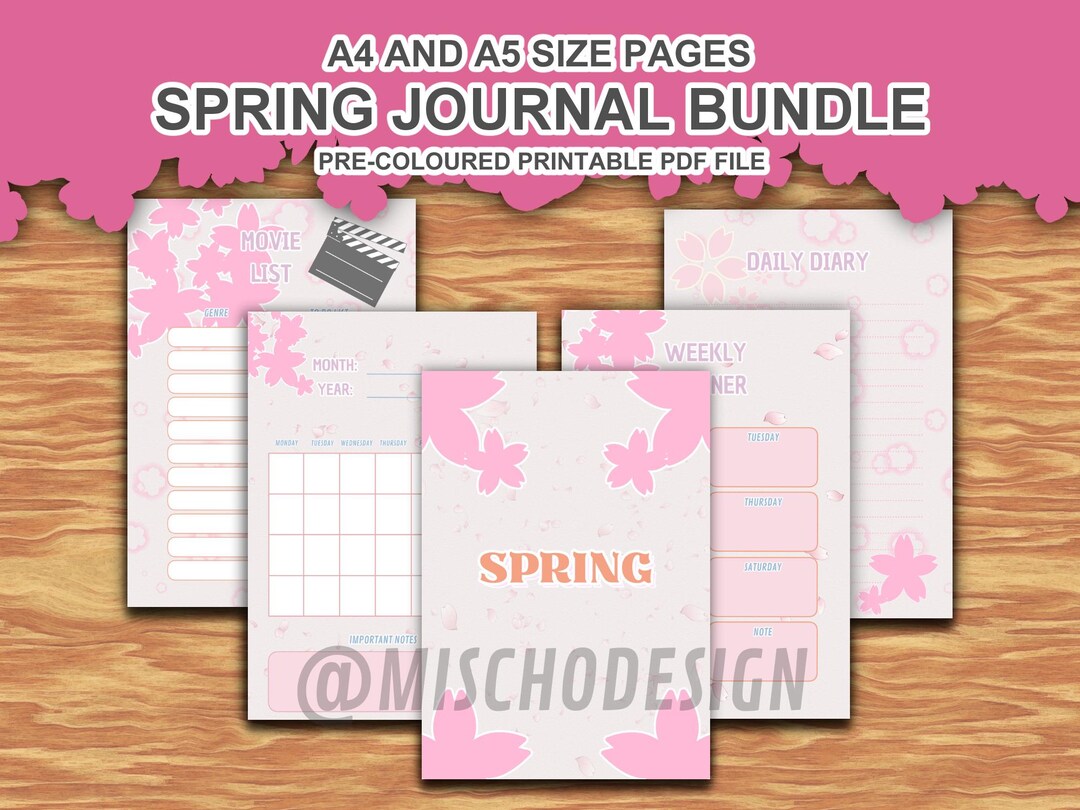 Spring Cherry Blossom Journal Bundle – Printable Planner Pages (digital ...