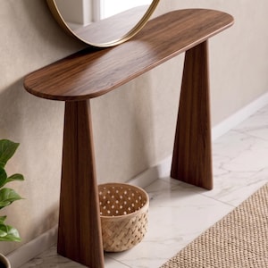 Solid Wood Console Table, Modern Waterfall Sofa Table, Narrow Entryway Table, Minimalist Hallway Table, Handmade Wood Furniture Gift