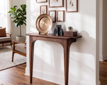 Wąski stolik konsolowy z litego drewna, stolik do przedpokoju, stolik ścienny, minimalistyczny, nowoczesny stolik do przedpokoju, wystrój małej przestrzeni