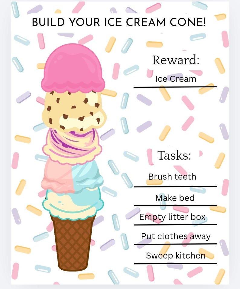 Printable Ice Cream Reward Chart for Kids, Toddler Goal Tracker, Visual ...