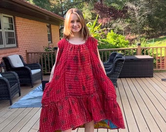 EveryDay Dress in Light Kantha  with  pockets   One Size M to 3X