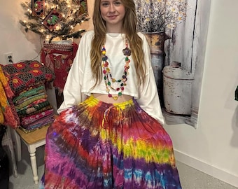 Pantalones palazzo estilo bohemio, gitano y hippie con estampado tie-dye, talla única (de la S a la 2X).