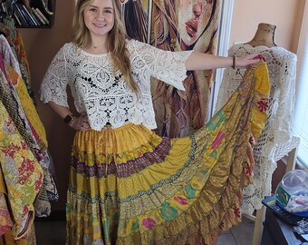 Boho Gypsy Hippie Patchwork Maxi Skirt  One Size S to XL